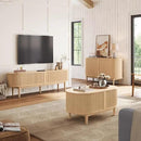 LINSY HOME Fluted TV Stand for 75" TV, Mid-Century Modern 70" Entertainment Center with Sliding Tambour Door and Storage Cabinet, Cruved TV Media Console Table for Living Room, Bedroom, Oak by CozyNest Decor