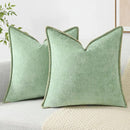 decorUhome Chenille Soft Throw Pillow Covers 20x20 Set of 2, Farmhouse Velvet Neutral Decorative Euro Pillow Covers with Stitched Edge for Couch Sofa Bed Home Decor, Sage Green by CozyNest Decor