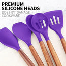 Zulay Kitchen Non-Stick Cooking Utensils Set with Authentic Acacia Wood Handles – 5-Piece Durable & Stylish Silicone Kitchen Utensils Set – Heat Resistant to 464°F – Purple by CozyNest Decor