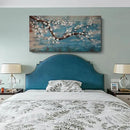 Large Canvas Wall Art for Living Room- 100% Hand-Painted Oil Painting with Texture, Extra Large Gallery Wrapped Floral Plum Blossom Tree Artwork Blue Teal Lake Wall Picture for Bedroom, Office Decor by CozyNest Decor