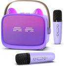 Mgaolo Upgraded Mini Karaoke Machine Toy for Kids, Portable Bluetooth Speaker with 2 Wireless Mics, Emoji & Colorful LED Lights, Home Travel & Party Play Gifts for Boys Girls (Purple) by TinyTreasures Baby Boutique