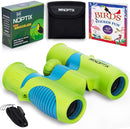 Binoculars for Kids, Girls or Boys Real Kids Binoculars in Vibrant Green Blue - Includes Sticker Book with 40 Bird Species - Small Toys for Toddlers by TinyTreasures Baby Boutique