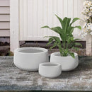 Kante 19.6",15.7",11.8" Dia Round Concrete Planters Set of 3, Outdoor Indoor Garden Plant Pots with Drainage Hole and Rubber Plug, Modern Curvaceous Design, Pure White by GreenHaven Gardens