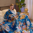 Boho Throw Blanket, Blue Lightweight Blankets for Summer, 100% Cotton Bohemian Decorative Throw Blanket, 80"x90" Reversible Muslin Breathable Woven Farmhouse Blankets Quilt, by CozyNest Decor