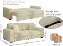 91-Inch Corduroy Pull Out Couch with Storage, Convertible Queen Sleeper Sofa with Pull Out Bed, Hide a Bed Couches for Bedroom, Guest Room, Apartment, Small Places, RV (Beige) by CozyNest Decor