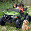 2 Seater Ride on Toy Car for Kids, 24V 4WD Ride-on Truck Kids Electric Car with Remote Control, 4x200W Motors - Army Green by TinyTreasures Baby Boutique