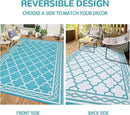 GAOMON Outdoor Plastic Straw Rug, 10'x14' Reversible Sage Green Patio Mat, Flower Modern Design for RV, Backyard, Deck, Camping, Picnic, Teal/White(Geometric) by CozyNest Decor