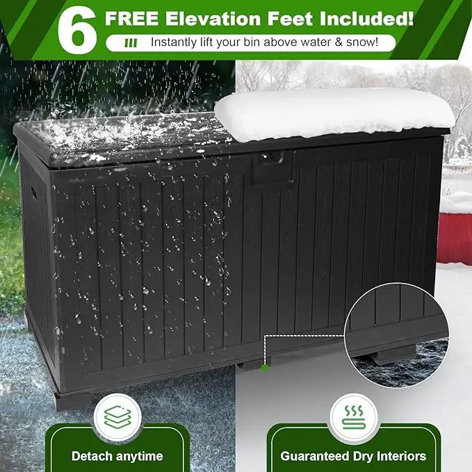 320 Gallon Outdoor Storage Box Waterproof, Extra Large Plastic Outside Deck Box Weatherproof, Resin Outdoor Cushion Storage Container with Lock and Lids for Cushion and Pool Equipment, Black, photo 4 of 8