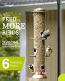 Metal Tube Bird Feeders for Outdoors Hanging,Finch Feeders for Outside,All Metal Brushed Copper Finishing,14 Inch 6 Port (Seed is not Included) by CozyNest Decor