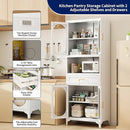 75” Tall Kitchen Pantry Storage Cabinet, Metal Storage Cabinet with 1 Drawer and Adjustable Shelves, Kitchen Pantry Cupboard, Freestanding Cupboard for Bathroom, Living Room (White-Glass Door) by CozyNest Decor