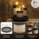 IYARA CRAFT Tealight Candle Holders with Tray – Set of 3 Handmade Wooden Candle Holders with Natural Rope Accent – Rustic Black Decor for Table Centerpiece, Office or Gift by CozyNest Decor