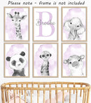 Safari Animals Set of 6 Unframed Poster Prints for Baby Girls Nursery Bedroom Playroom, Personalized Name, Choice of 12 Animals, Pink Purple (8x10) by TinyTreasures Baby Boutique