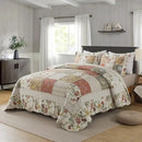 NEWLAKE Cotton Patchwork Bedspread, 3-Piece Bedding Quilt Set with Real Stitched Embroidery, Reversible Matelasse Bed Coverlet Set,Floral Paisley Grid with Lace,Queen Size by CozyNest Decor