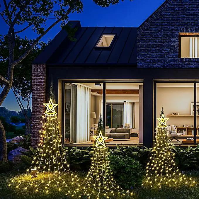 3 Pcs Christmas Decorations Star String Lights 3 Size 108/135/162 LED Waterproof String Lights with Christmas Tree Topper Lighting 8 Modes Waterfall Lights for Garden Yard Party, Warm White, photo 6 of 6