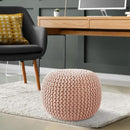 Casafield Round Pouf Ottoman, Light Pink - 20" Diameter x 14.5" High Cotton Knit Foot Stool - Boho Floor Pouffe for Living Room, Bedroom, Home Office by CozyNest Decor