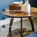 Martin Svensson Home Round Wood Nutmeg Brown Living Room End Side Accent Table Nightstand with Storage Shelf by CozyNest Decor