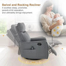 Manual Swivel Rocker Recliner Chair for Adults, Overstuffed Reclining Glider Chair for Nursing with Vibration Massage & Heat, Living Room Rocking Recliner 2-Stage backrest, Faux Leather Gray by CozyNest Decor