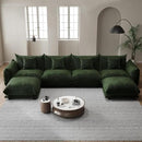 Modern Minimalist Chenille Modular Sectional Sofa, Oversized Deep-Seat U-Shaped Couch with Movable Ottoman, Thick Cushions, Upholstered Sofa for Living Room, Bedroom, Office, Apartment Green 2 Ottoman by CozyNest Decor