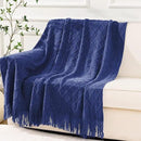 inhand Navy Blue Throw Blanket for Couch and Bed, Soft Living Room Home Decor Knitted Twin Size Blanket, Outdoor Lightweight Breathable Summer Blanket, Farmhouse Warm Woven Decorative, 60"x80" by CozyNest Decor