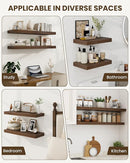Marsmiles 16" Floating Shelves for Wall, Wooden Shelves with Invisible Brackets Set of 2, Rustic Farmhouse Wall Mounted Shelf for Kitchen Bathroom Living Room Study, Walnut