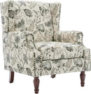 UIXE High Back Floral Accent Chairs Set of 2, Upholstered Armchair in Fabric, Retro Printed Wingback Arm Chair for Living Room, Nailhead Trim Single Sofa Bedroom Reading Seat - Plants Beige by CozyNest Decor