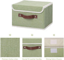 ANMINY 2PCS Storage Bins with Lid PU Leather Handles Storage Boxes PP Plastic Board Decorative Foldable Lidded Cotton Linen Fabric Home Cubes Baskets Closet Organizer Containers - Green, Small Size by TinyTreasures Baby Boutique