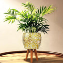 Harvest Land Plant Pots with Stand, Set of 2 Large Modern Planters Metal Tall Handmade Flower Pots with Drainage Holes Indoor Outdoor,Gold by CozyNest Decor
