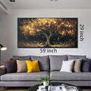Tree Painting Wall Art for Office - Hand Painted Gold and Black Canvas Wall Art for Living Room - Black Framed Wall Art for Bedroom Size 29" x 59" by CozyNest Decor