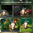 Garden Gnome Statues Figurine Lights - Solar Powered Lighting Outdoor Decorations with Lantern & Welcome Sign, Yard Art Lawn Ornaments for Porch Patio Balcony - Gnome Gifts for Women Mom by CozyNest Decor