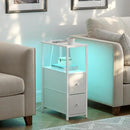 TUTOTAK Small Narrow LED End Table with Charging Station, Side Table Outlets, Nightstand with 2 Cloth Drawers, Couch Table, for Living Room, Bedroom, Bedside, White TB01BW085L by CozyNest Decor