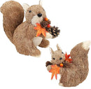 winemana Set of 2 Fall Table Decor-Squirrels with Leaves Pine Cones Thanksgiving Home Decorations Indoor Sisal Figurines, Cozy Fall Office Harvest Centerpiece Christmas Kitchen Décor by CozyNest Decor