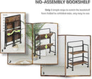 4NM 2 Tiers No-Assembly Folding Bookshelf with Wheels, Portable Rolling Storage Bookcase & Compact Side Table for Living Room, Bedroom, Kitchen, Bathroom (Rustic Brown and Black) by CozyNest Decor