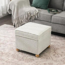 Adeco 17 Inch High Faux Fur White Cube Ottoman Storage, 3D Embossed Velvet Chair Foot Stools, Upholstered Vanity Stool with Hinged Lid, Solid Round Wood Legs by CozyNest Decor