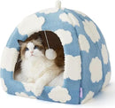 Lesure Cute Cat Beds for Indoor Cats - 2 in 1 Large Cat Cave Bed for Puppy and Small Dog with Removable Washable Cushioned Pillow, Cozy Kitten Tent with Non-Slip Bottom, Blue, 17.3 inches by CozyNest Decor