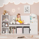 MU Kids Bookshelf with Reading Nook, Toddler Bookcase Bench with Seat Cushion and 7 Storage Cubbies, Kids Reading Nook for Boys & Girls, Toy Storage Bench Box for Bedroom, Playroom, Nursery, White by TinyTreasures Baby Boutique
