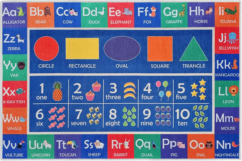 Sussex Home Low Pile Kids Rug for Playroom - Washable Cotton Educational Rug for Kids Room - 39.5 x 59 Inches - Play Rug Pattern