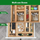 Bamboo Drawer Organizer, 2PCS Stackable Storage Boxes for Utensil Organizer, Wood Tray for kitchen, Bathroom and Bedroom 12" x 3" x 2" by CozyNest Decor