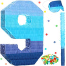 Sratte Number 1 2 3 4 5 6 7 8 9 Piñata with Stick Blindfold Confetti, Gradient Blue Piñata for Kids Boys Girls Birthday Party Anniversary Decorations Supplies(Number 9) by TinyTreasures Baby Boutique