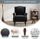 UIXE Faux Leather High Back Accent Chairs Set of 2, Upholstered Armchair for Living Room, Retro Wingback Arm Chair Nailhead Trim Single Sofa Bedroom Reading Seat with Solid Wood Legs - Black by CozyNest Decor