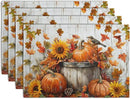 Fall Placemats 12x18 Inch Set of 4 Pumpkin Maple Leaves Sunflower Bird Linen Place Mat Burnt Orange Autumn Thanksgiving Harvest Table Mats for Party Kitchen Dining Decoration by CozyNest Decor