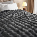 Lotus Karen King Size Faux Fur Blanket - Dark Gray, Big Bubble Rabbit Fluff, 108x90 Inches by CozyNest Decor