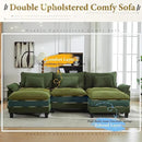 URRED Modular Sectional Sofa Comfy Cloud Couch, Modern Corduroy Sofa Sleeper Deep Seat Couches with Ottoman/Pillows for Living Room (Green, 117'' - U Shape) by CozyNest Decor
