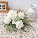 Fake Flowers in Vase, Artificial Flowers with Vase, 15.7'' Floral Arrangements for Dining Table Centerpiece Decor, Silk Roses & Faux Dahlia Bouquet for Farmfouse Kitchen Coffee Table Decor (White) by CozyNest Decor