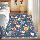 Floral 3x5 Area Rug Machine Washable Soft Print Boho Carpet Non Slip Doormat Low Pile Flower Area Rugs for Living Room Bedroom Nursery Kitchen Dining Room Indoor-Blue/Grey by TinyTreasures Baby Boutique
