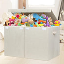 popoly 122L Large Toy Box Chest with Lid, Foldable Toy Storage Organizer Bin Boxes with Removable Divider for Kids, Boys, Girls, Nursery, Playroom, 26"x17" x17" (Linen Beige) by TinyTreasures Baby Boutique