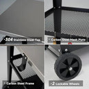 Stainless Steel Outdoor Grill Cart with Wheels, Heavy-Duty 3-Tier BBQ Prep Table for Pizza Oven, Griddle, Patio – Rustproof Commercial Kitchen Cart with Tool Hooks by CozyNest Decor