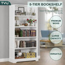 TVU 5-Shelf Wood Bookcase, 65 Inch Tall Bookshelf with Storage, Floor Standing Display Book Shelf，for Living Room Bedroom Study Office, White by CozyNest Decor