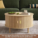 Round Coffee Table with Storage,Fluted Table with 360°Curved Sliding Doors,Solid Wood Legs, Mid Century Modern Center Table for Living Room,Apartment, Home Office,Oak,Natural by CozyNest Decor