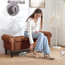 51" Storage Ottoman Bench for Bedroom, Full Queen Storage Bench with Button, Upholstered Bedroom Bench with Rolled Arms for Living Room, Storage Room, Entryway, Brown by CozyNest Decor