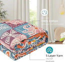 Boho Throw Blanket for Bed - 100% Pure Cotton Ultra Soft Rustic Quilt - Farmhouse Decor Bed Blankets, All Season Rustic Throw for Sofa Couch Chair(91''x 98'', Art Squares) by CozyNest Decor
